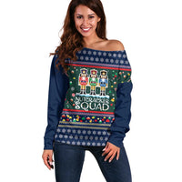 Nutcracker Squad Christmas Off Shoulder Sweater with Candy Cane and Snowflake Holiday Design - Wonder Print Shop