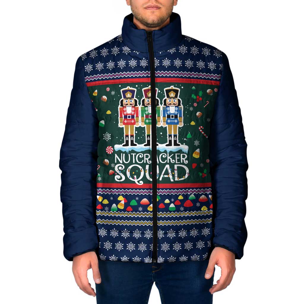 Nutcracker Squad Christmas Padded Jacket with Candy Cane and Snowflake Holiday Design - Wonder Print Shop