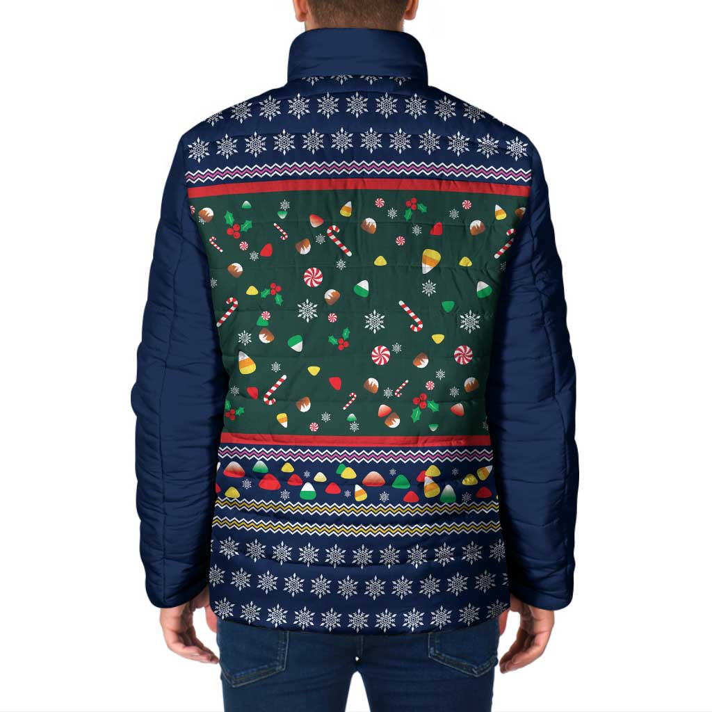 Nutcracker Squad Christmas Padded Jacket with Candy Cane and Snowflake Holiday Design - Wonder Print Shop