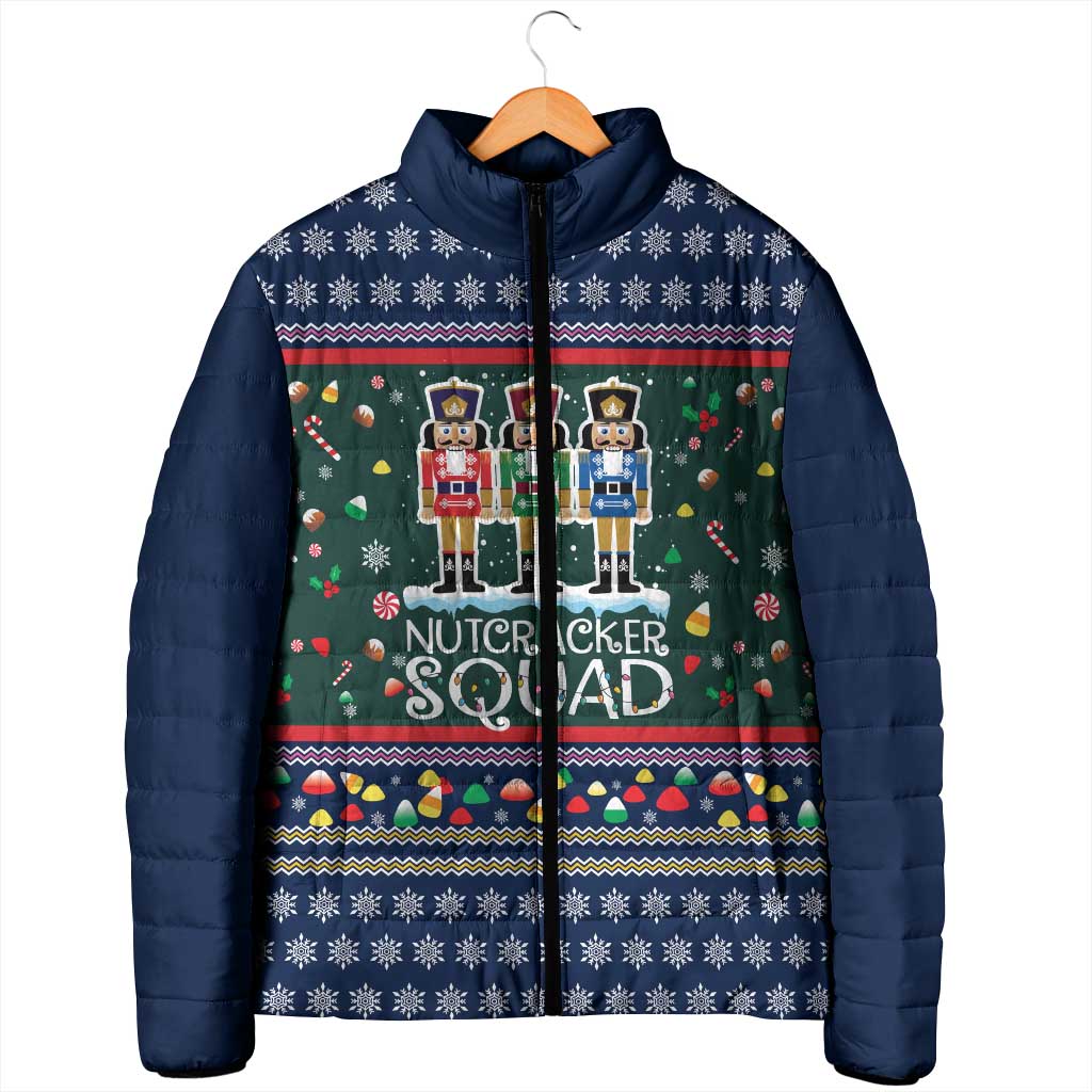 Nutcracker Squad Christmas Padded Jacket with Candy Cane and Snowflake Holiday Design - Wonder Print Shop