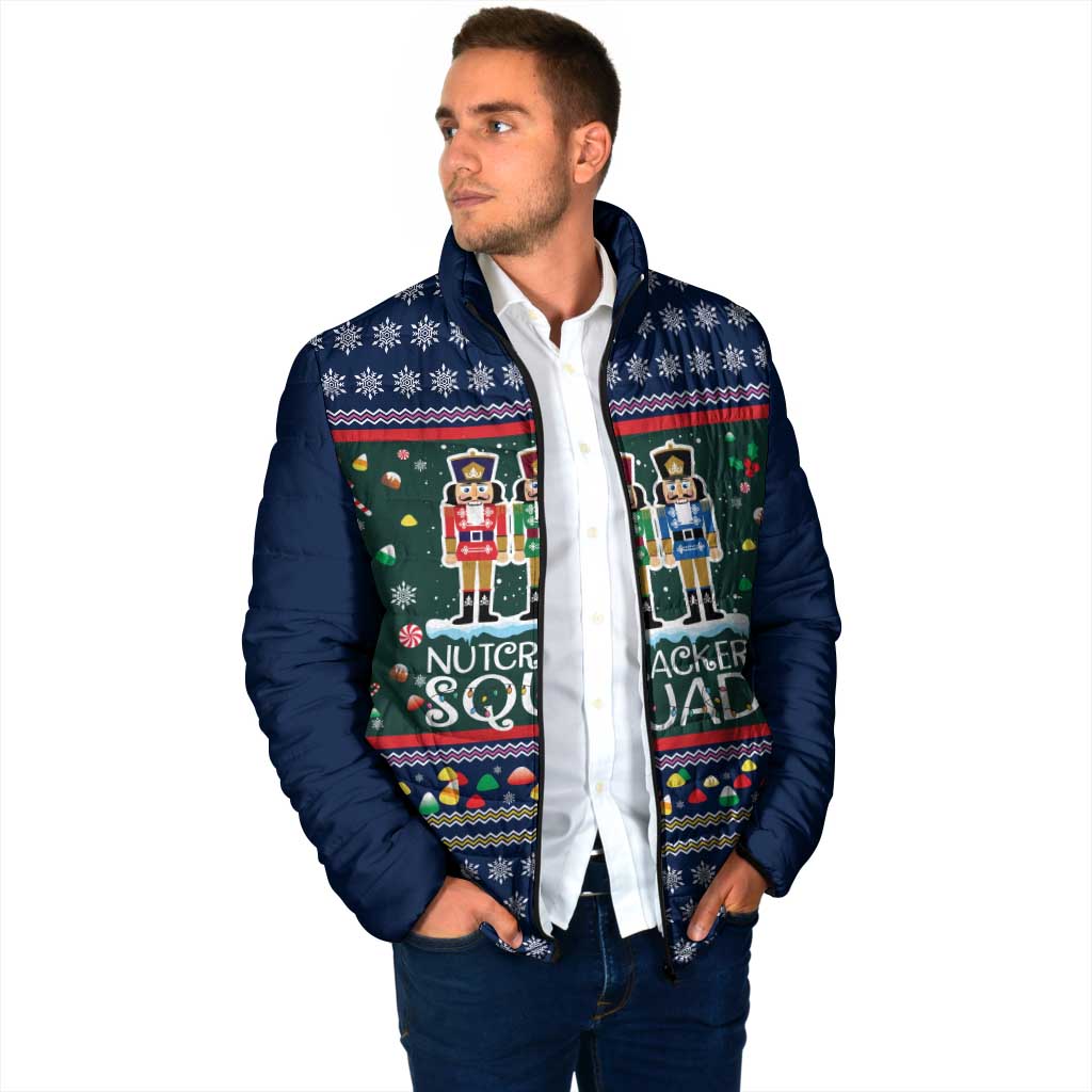 Nutcracker Squad Christmas Padded Jacket with Candy Cane and Snowflake Holiday Design - Wonder Print Shop