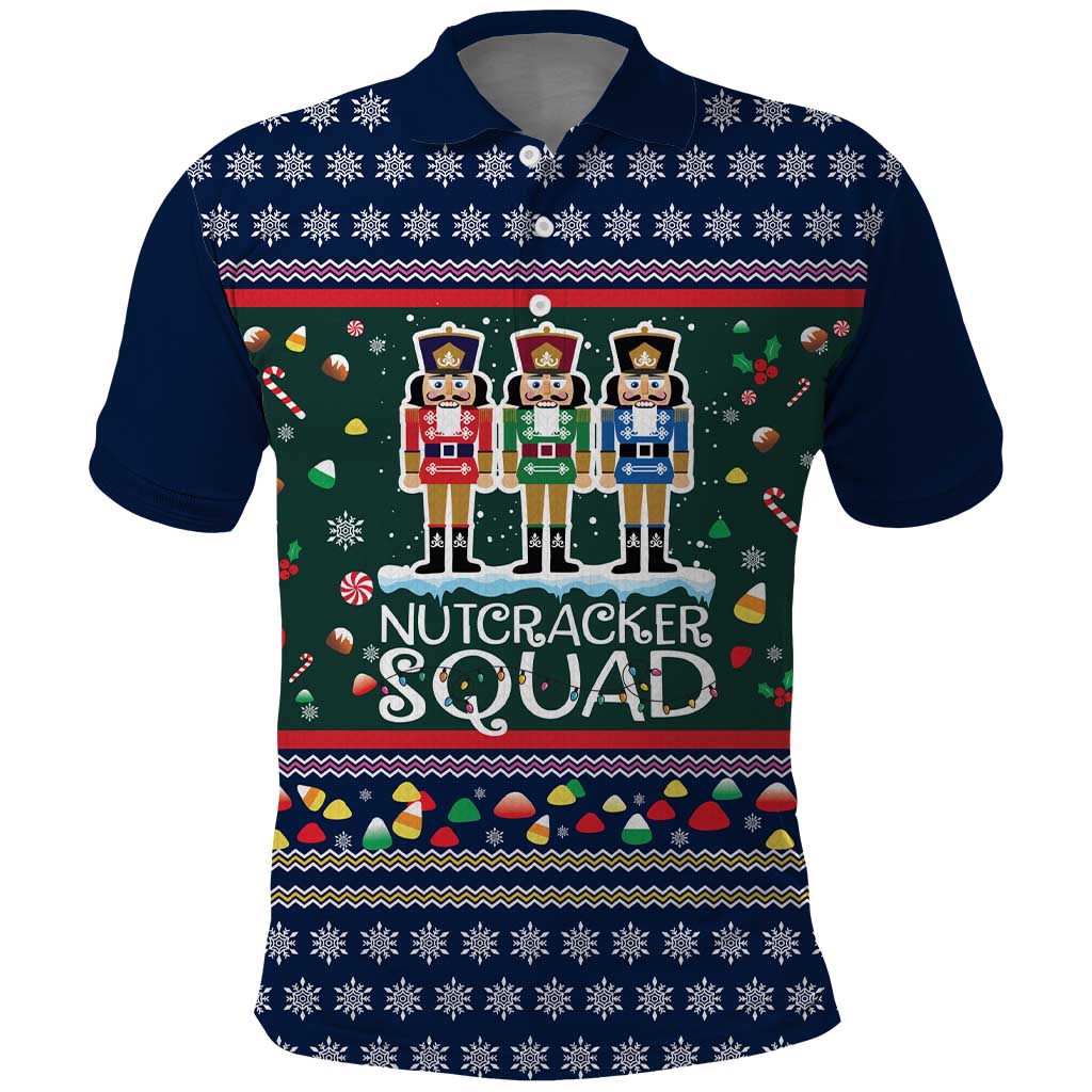 Nutcracker Squad Christmas Polo Shirt with Candy Cane and Snowflake Holiday Design - Wonder Print Shop