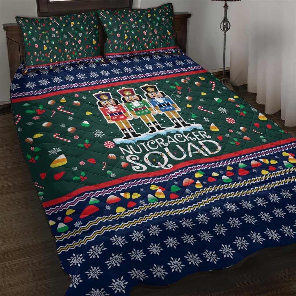 Nutcracker Squad Christmas Quilt Bed Set with Candy Cane and Snowflake Holiday Design - Wonder Print Shop
