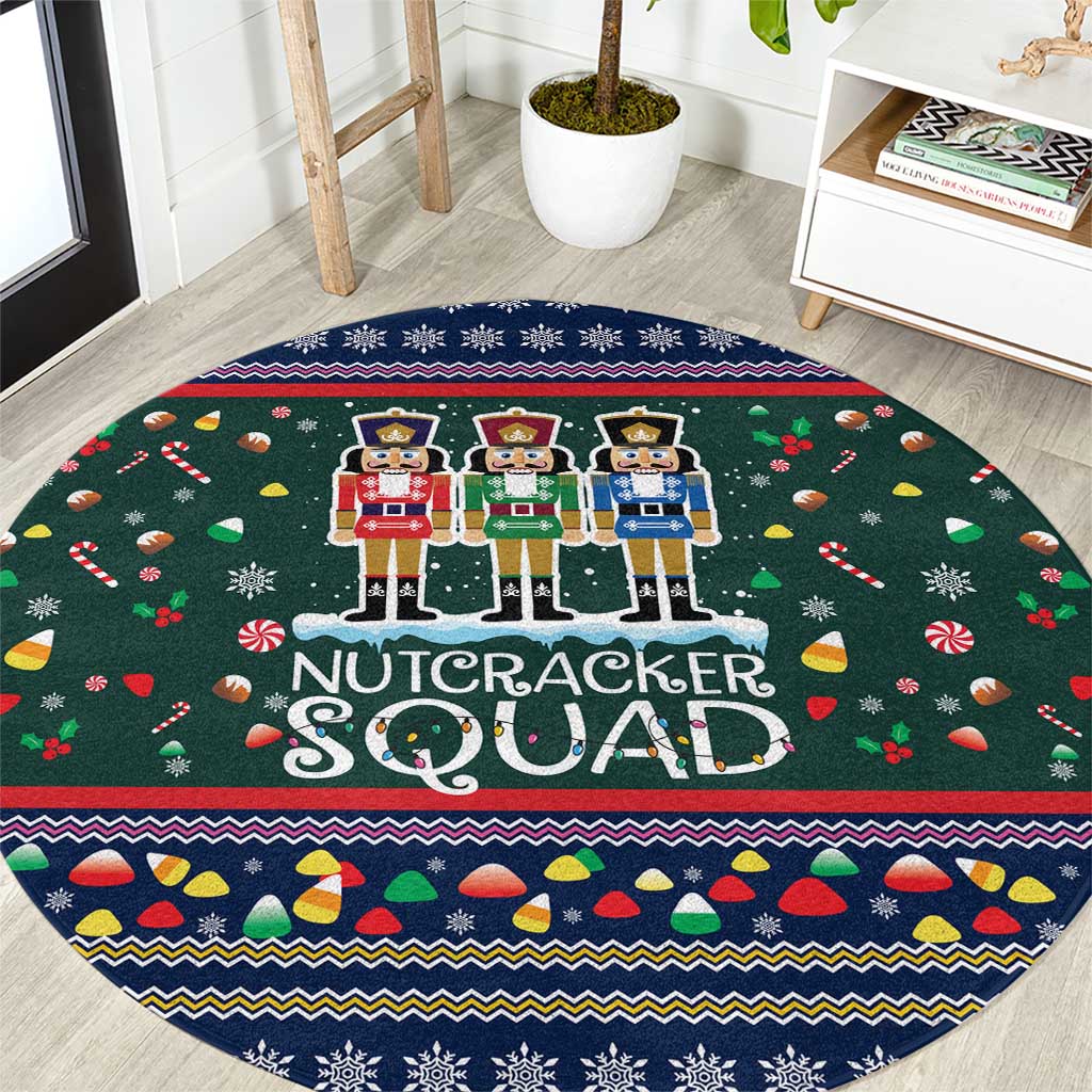 Nutcracker Squad Christmas Round Carpet with Candy Cane and Snowflake Holiday Design - Wonder Print Shop