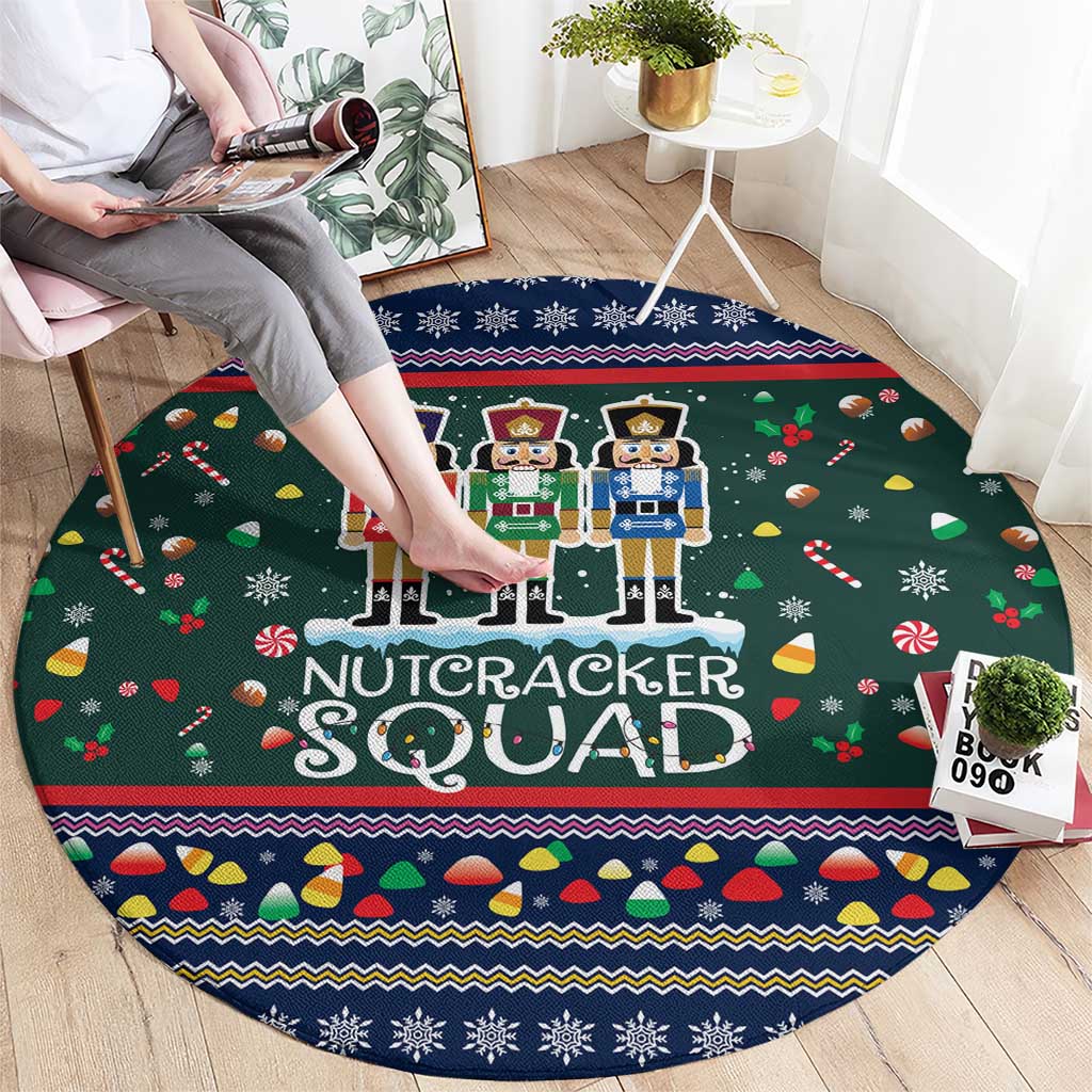Nutcracker Squad Christmas Round Carpet with Candy Cane and Snowflake Holiday Design - Wonder Print Shop