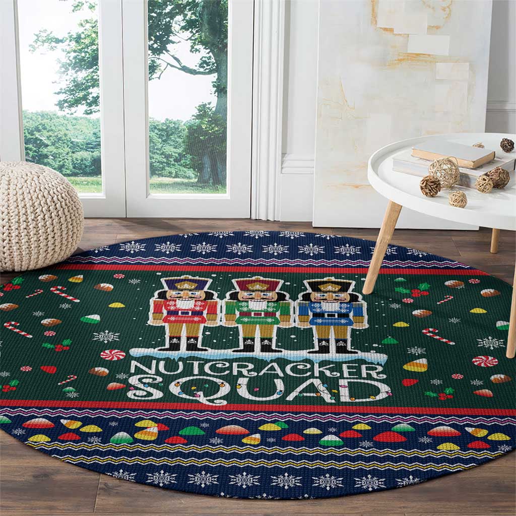 Nutcracker Squad Christmas Round Carpet with Candy Cane and Snowflake Holiday Design - Wonder Print Shop