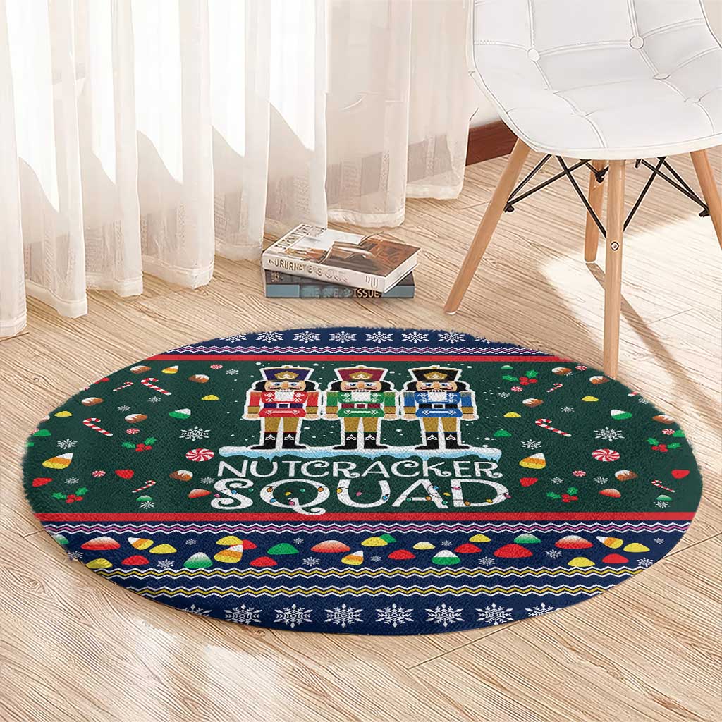 Nutcracker Squad Christmas Round Carpet with Candy Cane and Snowflake Holiday Design - Wonder Print Shop