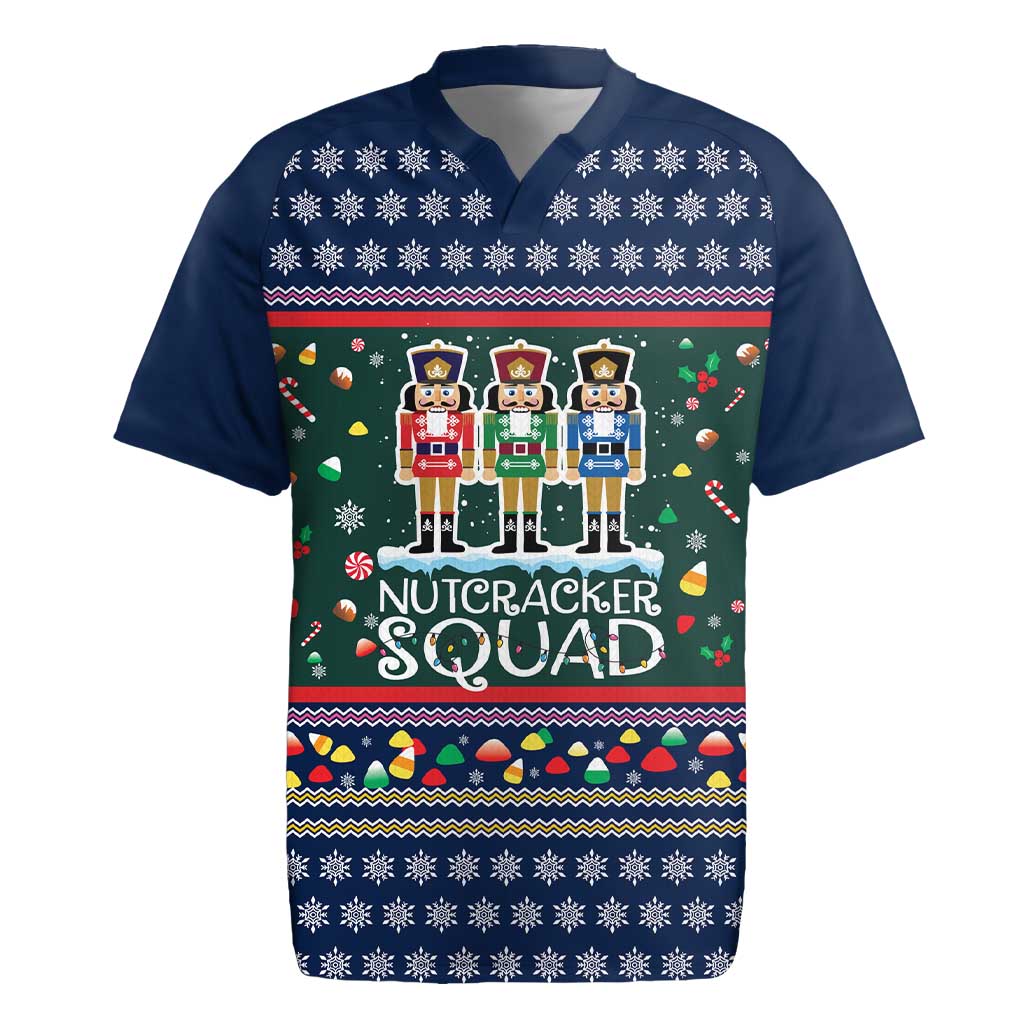 Nutcracker Squad Christmas Rugby Jersey with Candy Cane and Snowflake Holiday Design - Wonder Print Shop