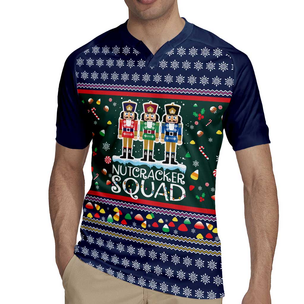 Nutcracker Squad Christmas Rugby Jersey with Candy Cane and Snowflake Holiday Design - Wonder Print Shop
