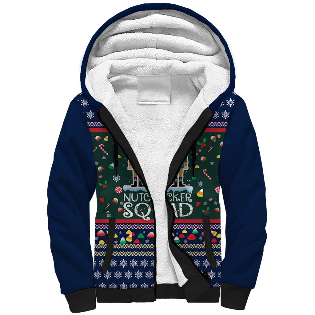 Nutcracker Squad Christmas Sherpa Hoodie with Candy Cane and Snowflake Holiday Design - Wonder Print Shop