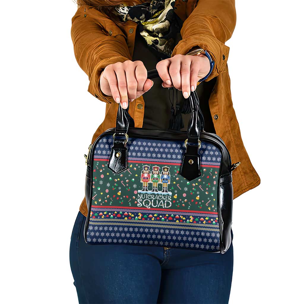Nutcracker Squad Christmas Shoulder Handbag with Candy Cane and Snowflake Holiday Design - Wonder Print Shop