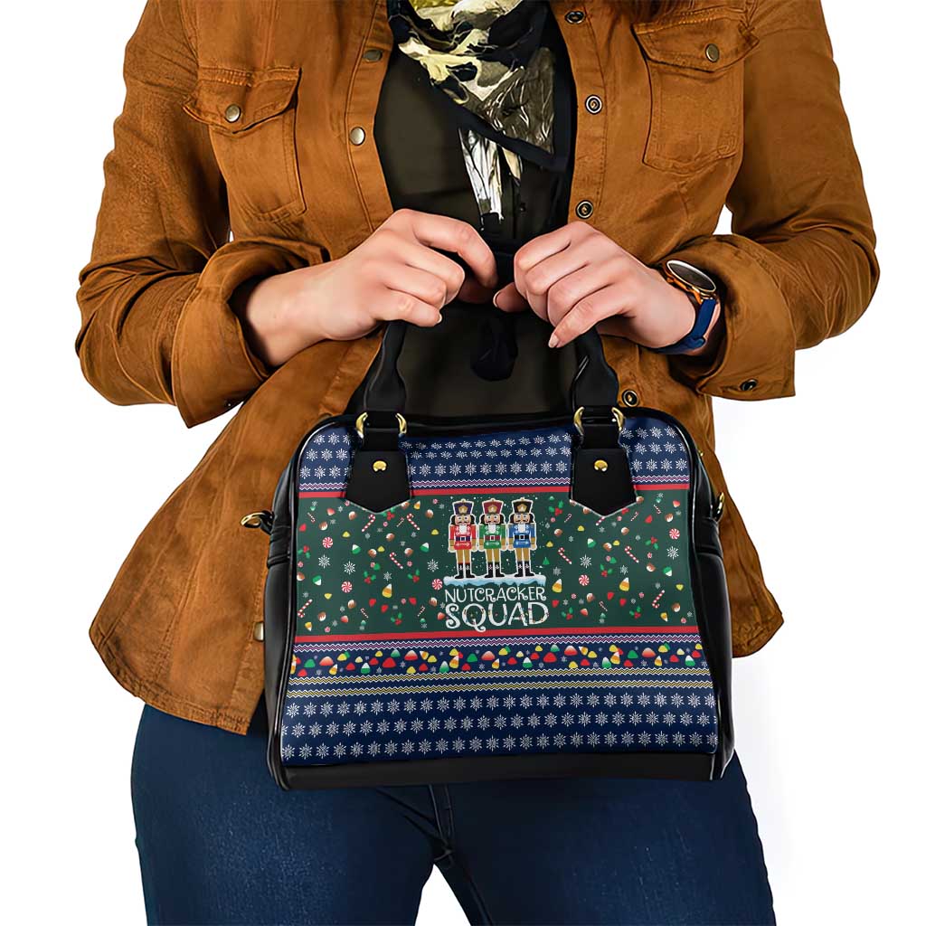 Nutcracker Squad Christmas Shoulder Handbag with Candy Cane and Snowflake Holiday Design - Wonder Print Shop