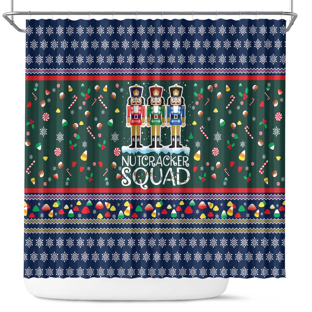 Nutcracker Squad Christmas Shower Curtain with Candy Cane and Snowflake Holiday Design - Wonder Print Shop