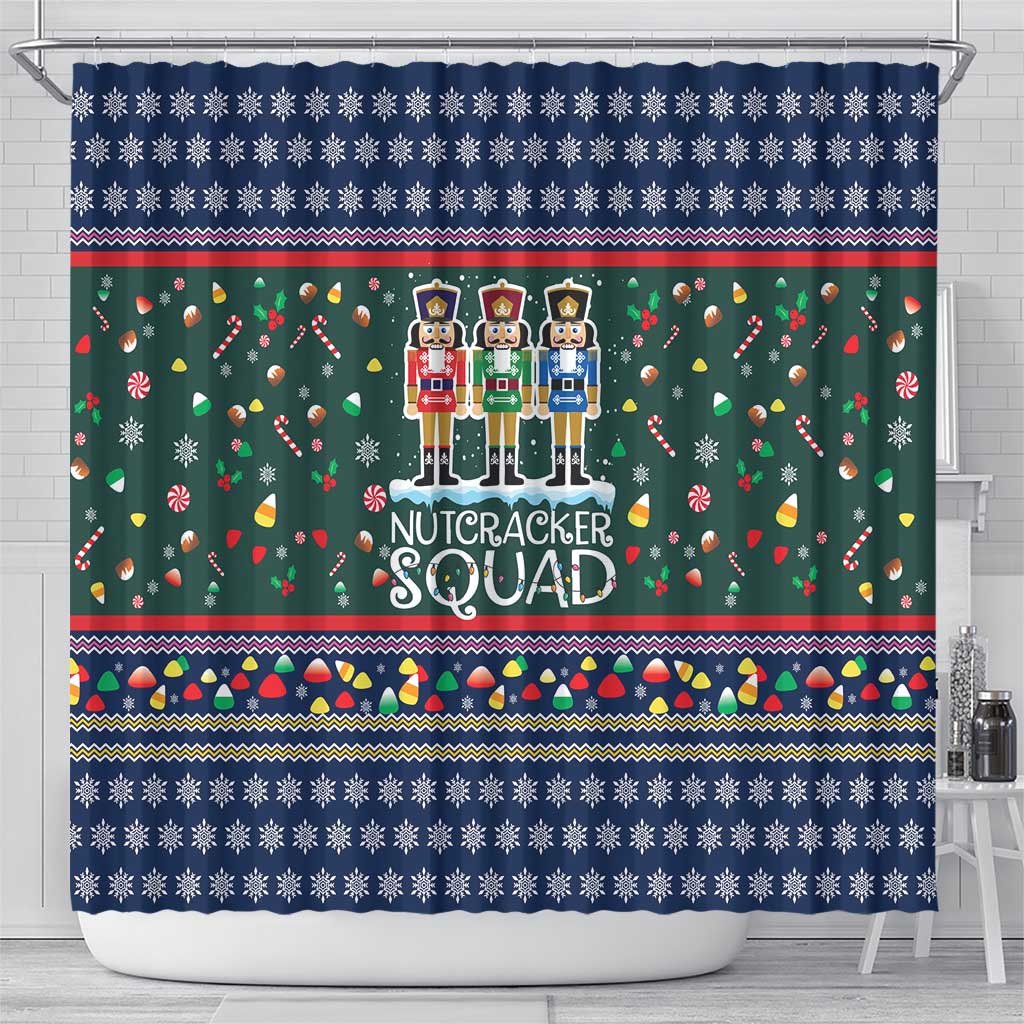Nutcracker Squad Christmas Shower Curtain with Candy Cane and Snowflake Holiday Design - Wonder Print Shop