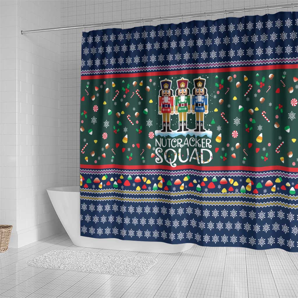 Nutcracker Squad Christmas Shower Curtain with Candy Cane and Snowflake Holiday Design - Wonder Print Shop