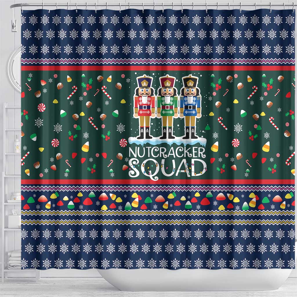 Nutcracker Squad Christmas Shower Curtain with Candy Cane and Snowflake Holiday Design - Wonder Print Shop