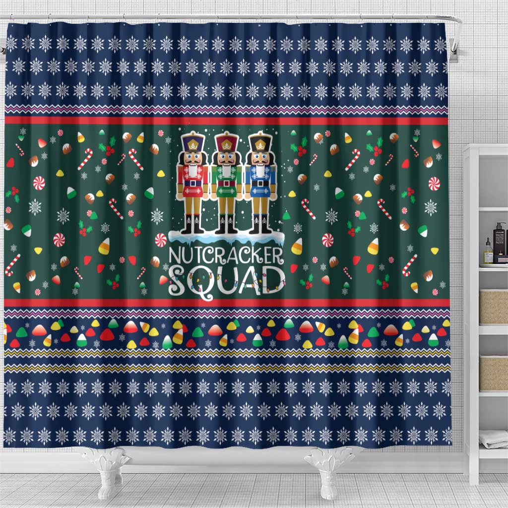 Nutcracker Squad Christmas Shower Curtain with Candy Cane and Snowflake Holiday Design - Wonder Print Shop