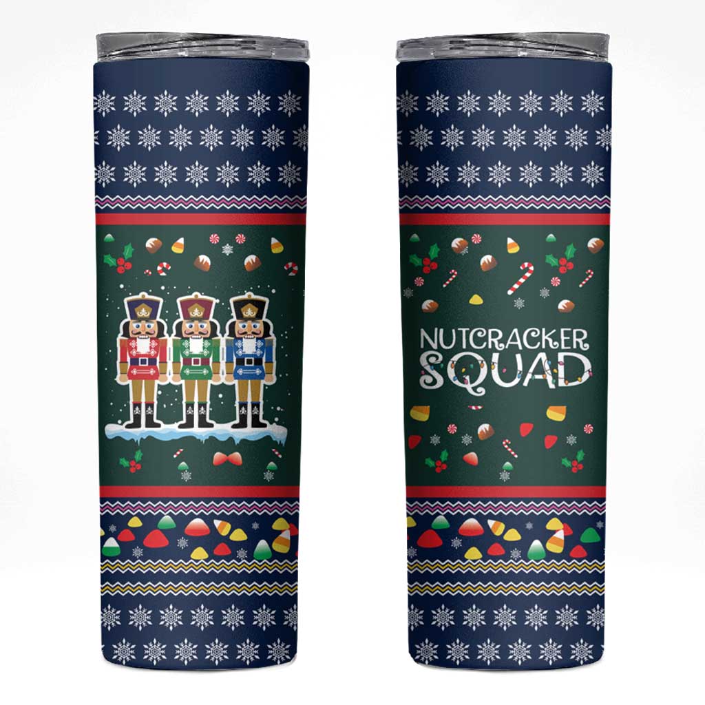 Nutcracker Squad Christmas Skinny Tumbler with Candy Cane and Snowflake Holiday Design - Wonder Print Shop