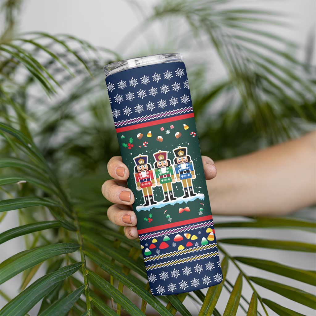 Nutcracker Squad Christmas Skinny Tumbler with Candy Cane and Snowflake Holiday Design - Wonder Print Shop