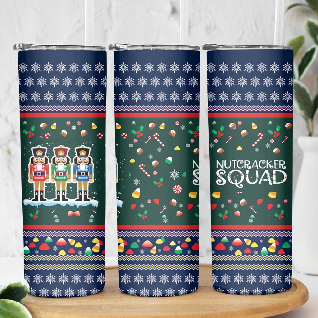 Nutcracker Squad Christmas Skinny Tumbler with Candy Cane and Snowflake Holiday Design - Wonder Print Shop