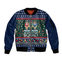 Nutcracker Squad Christmas Sleeve Zip Bomber Jacket with Candy Cane and Snowflake Holiday Design - Wonder Print Shop