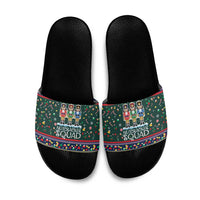 Nutcracker Squad Christmas Slide Sandals with Candy Cane and Snowflake Holiday Design - Wonder Print Shop