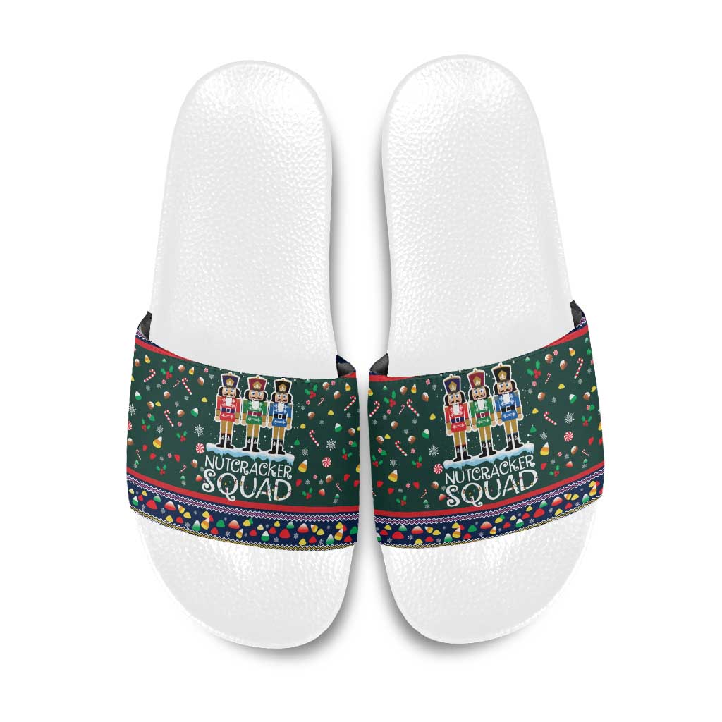 Nutcracker Squad Christmas Slide Sandals with Candy Cane and Snowflake Holiday Design - Wonder Print Shop