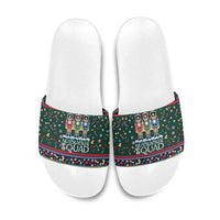 Nutcracker Squad Christmas Slide Sandals with Candy Cane and Snowflake Holiday Design - Wonder Print Shop