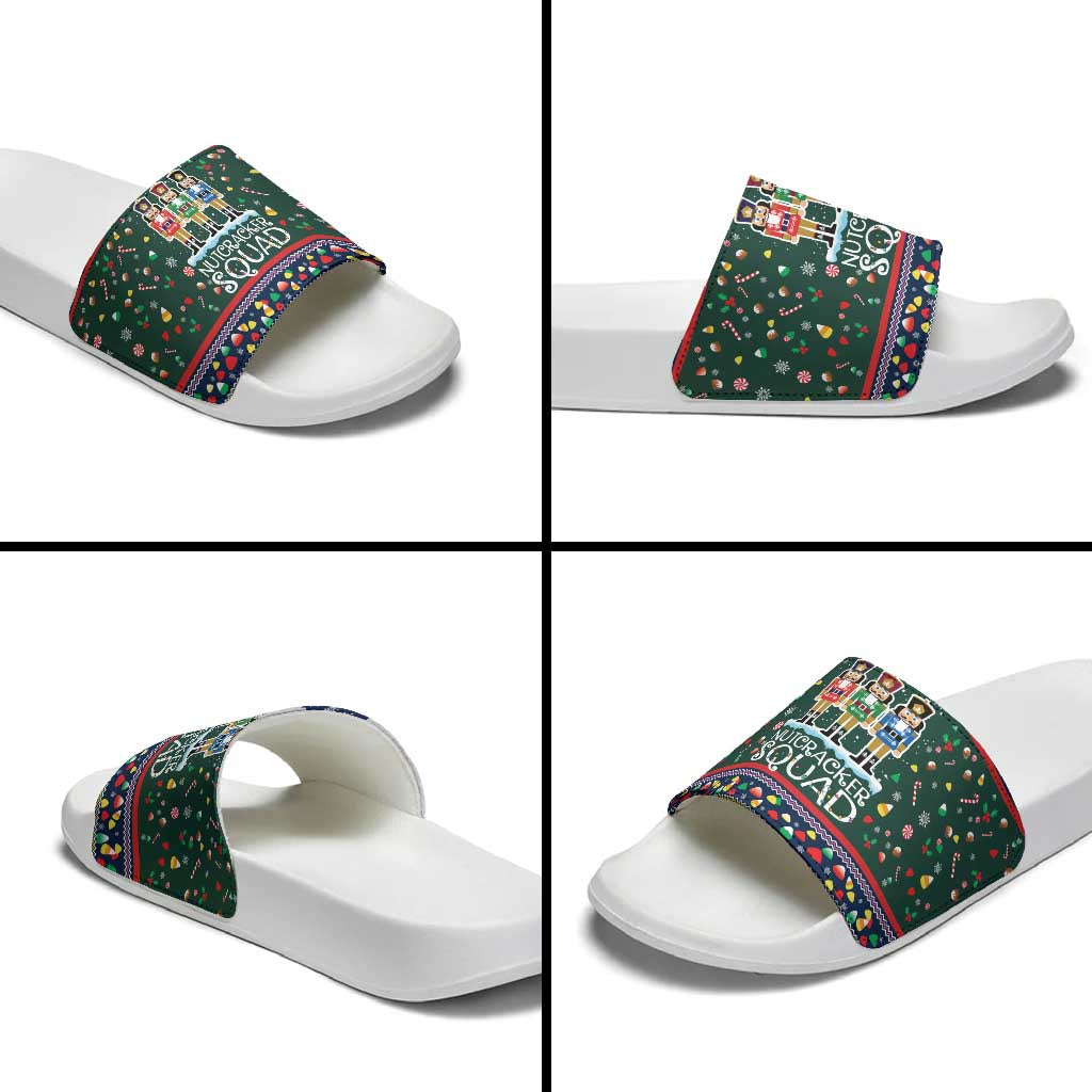Nutcracker Squad Christmas Slide Sandals with Candy Cane and Snowflake Holiday Design - Wonder Print Shop