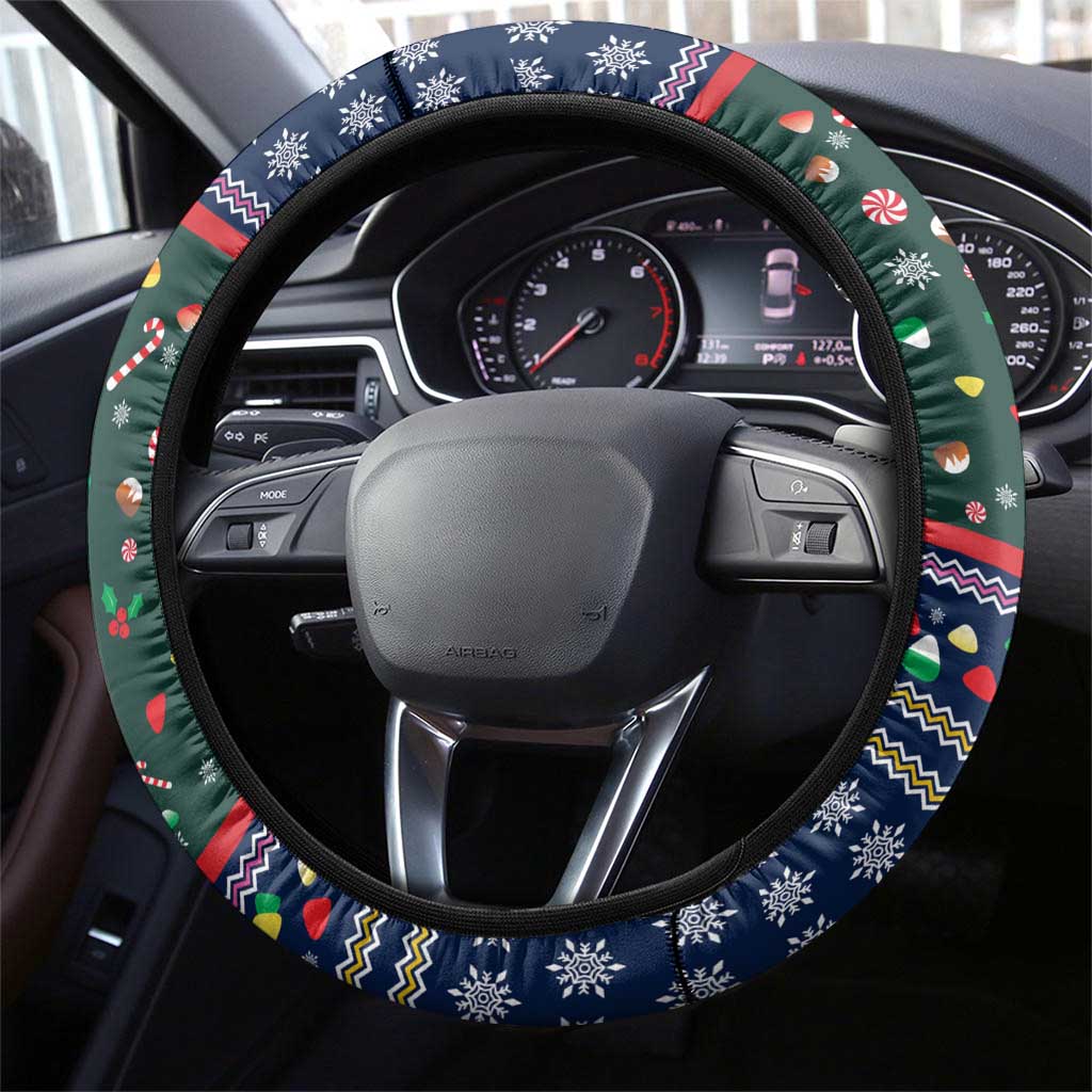 Nutcracker Squad Christmas Steering Wheel Cover with Candy Cane and Snowflake Holiday Design - Wonder Print Shop