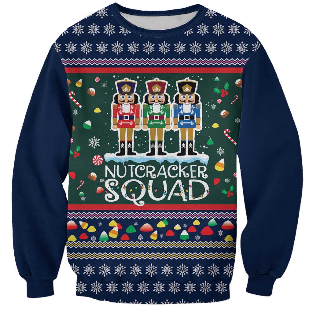 Nutcracker Squad Christmas Sweatshirt with Candy Cane and Snowflake Holiday Design - Wonder Print Shop