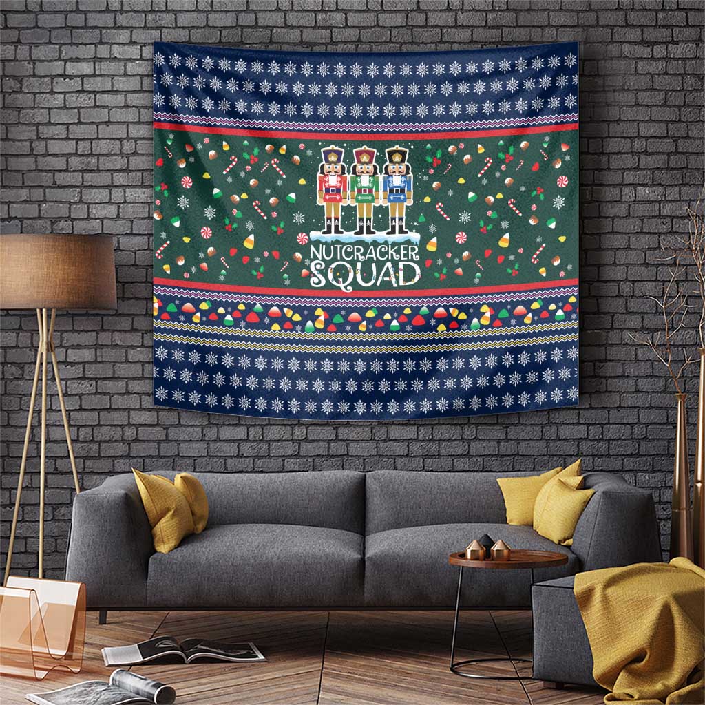 Nutcracker Squad Christmas Tapestry with Candy Cane and Snowflake Holiday Design - Wonder Print Shop