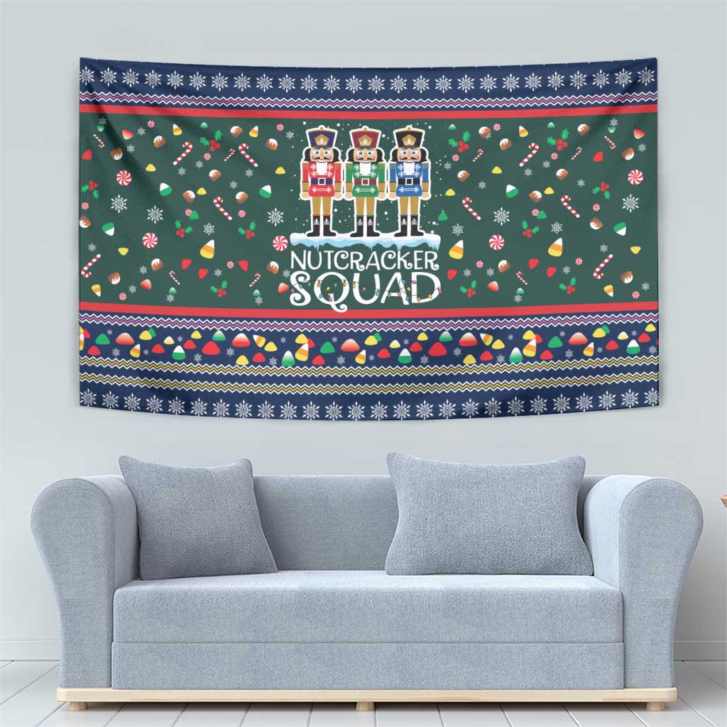 Nutcracker Squad Christmas Tapestry with Candy Cane and Snowflake Holiday Design - Wonder Print Shop