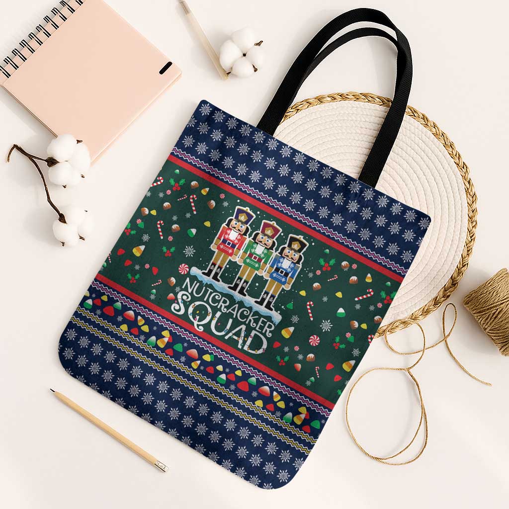 Nutcracker Squad Christmas Tote Bag with Candy Cane and Snowflake Holiday Design - Wonder Print Shop