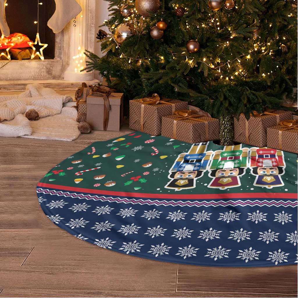 Nutcracker Squad Christmas Tree Skirt with Candy Cane and Snowflake Holiday Design - Wonder Print Shop