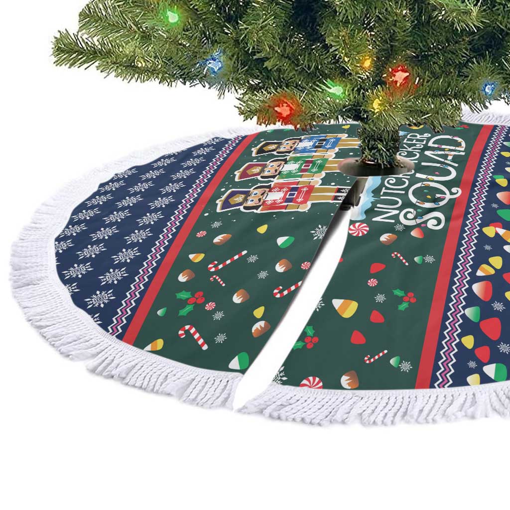 Nutcracker Squad Christmas Tree Skirt with Candy Cane and Snowflake Holiday Design - Wonder Print Shop