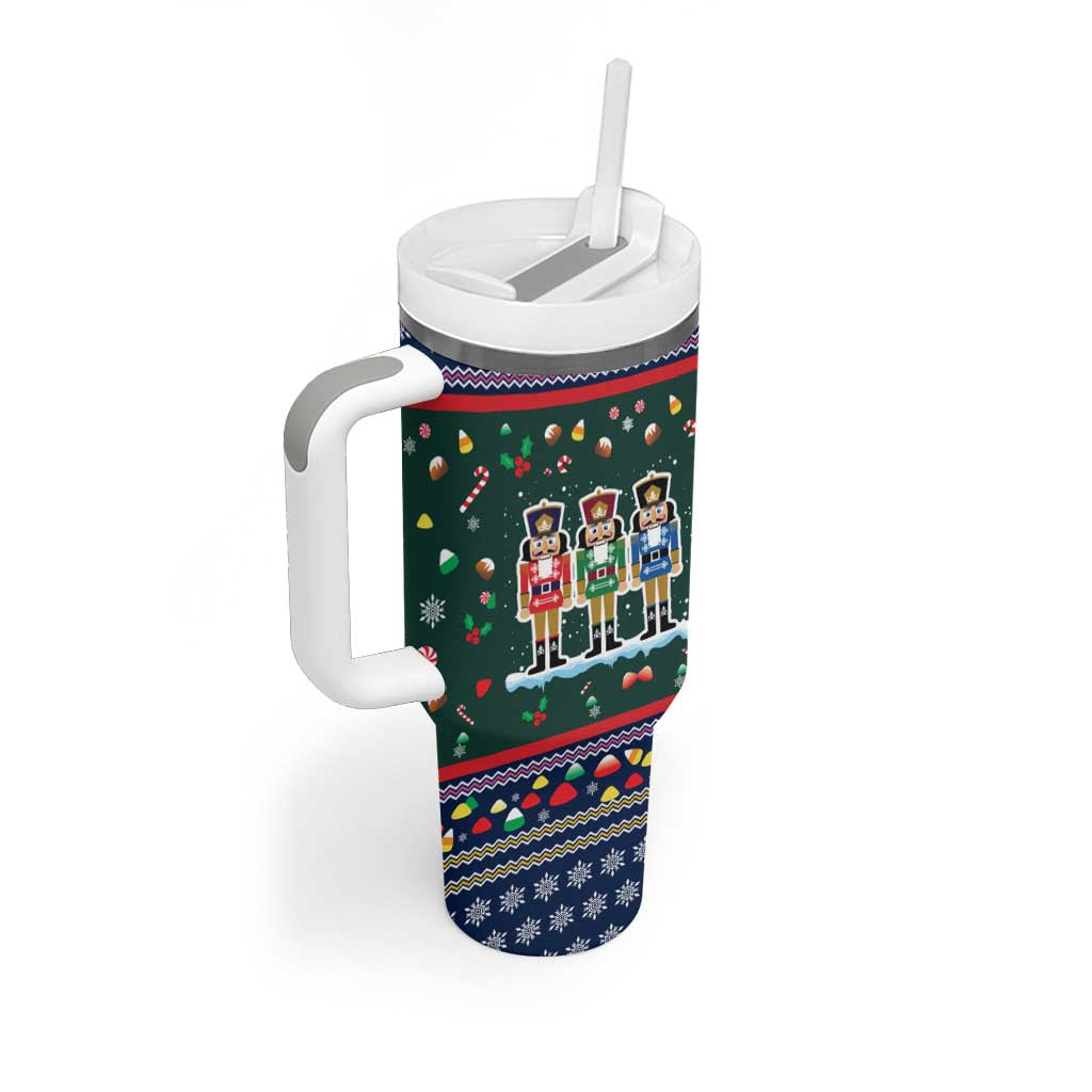 Nutcracker Squad Christmas Tumbler With Handle with Candy Cane and Snowflake Holiday Design - Wonder Print Shop