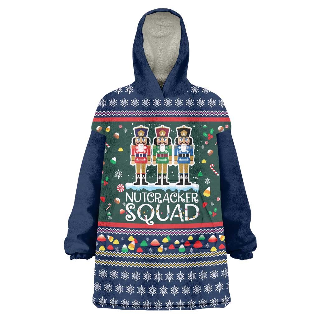 Nutcracker Squad Christmas Wearable Blanket Hoodie with Candy Cane and Snowflake Holiday Design - Wonder Print Shop