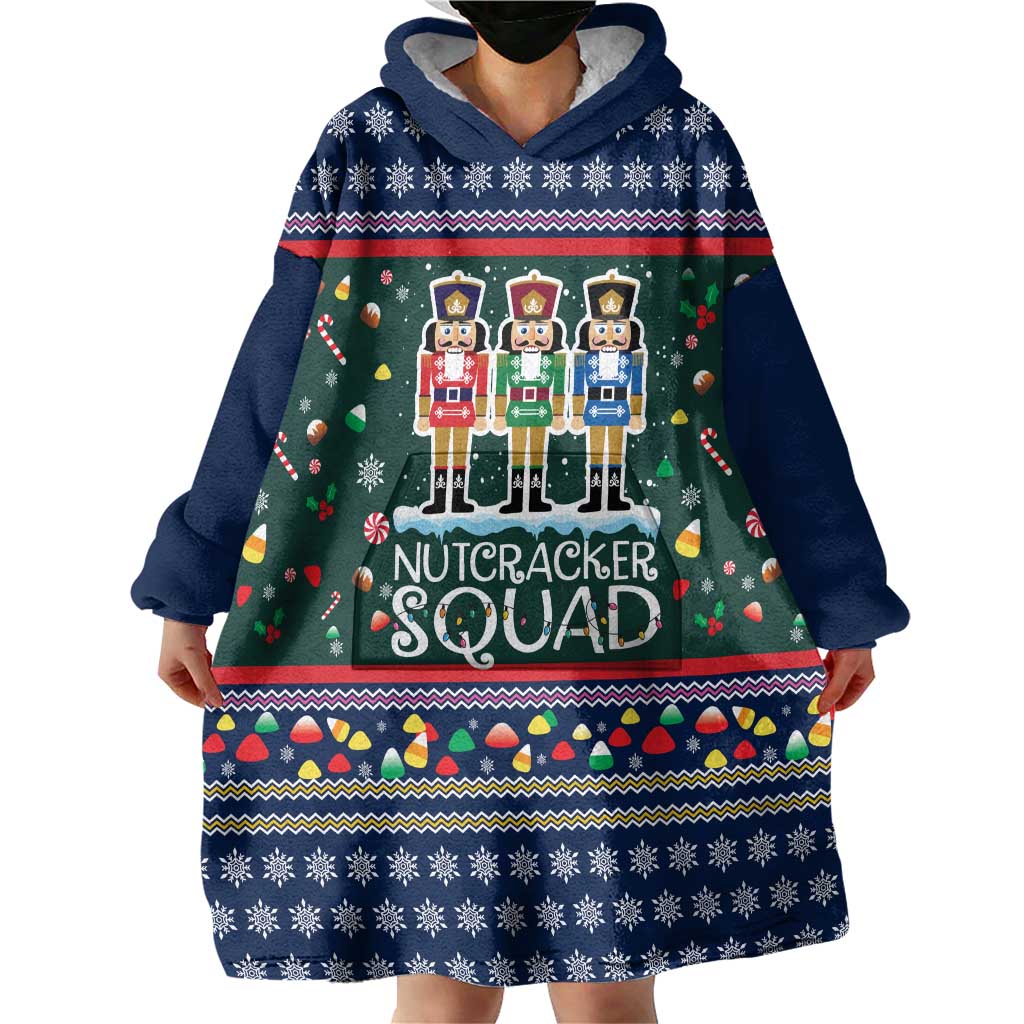 Nutcracker Squad Christmas Wearable Blanket Hoodie with Candy Cane and Snowflake Holiday Design - Wonder Print Shop