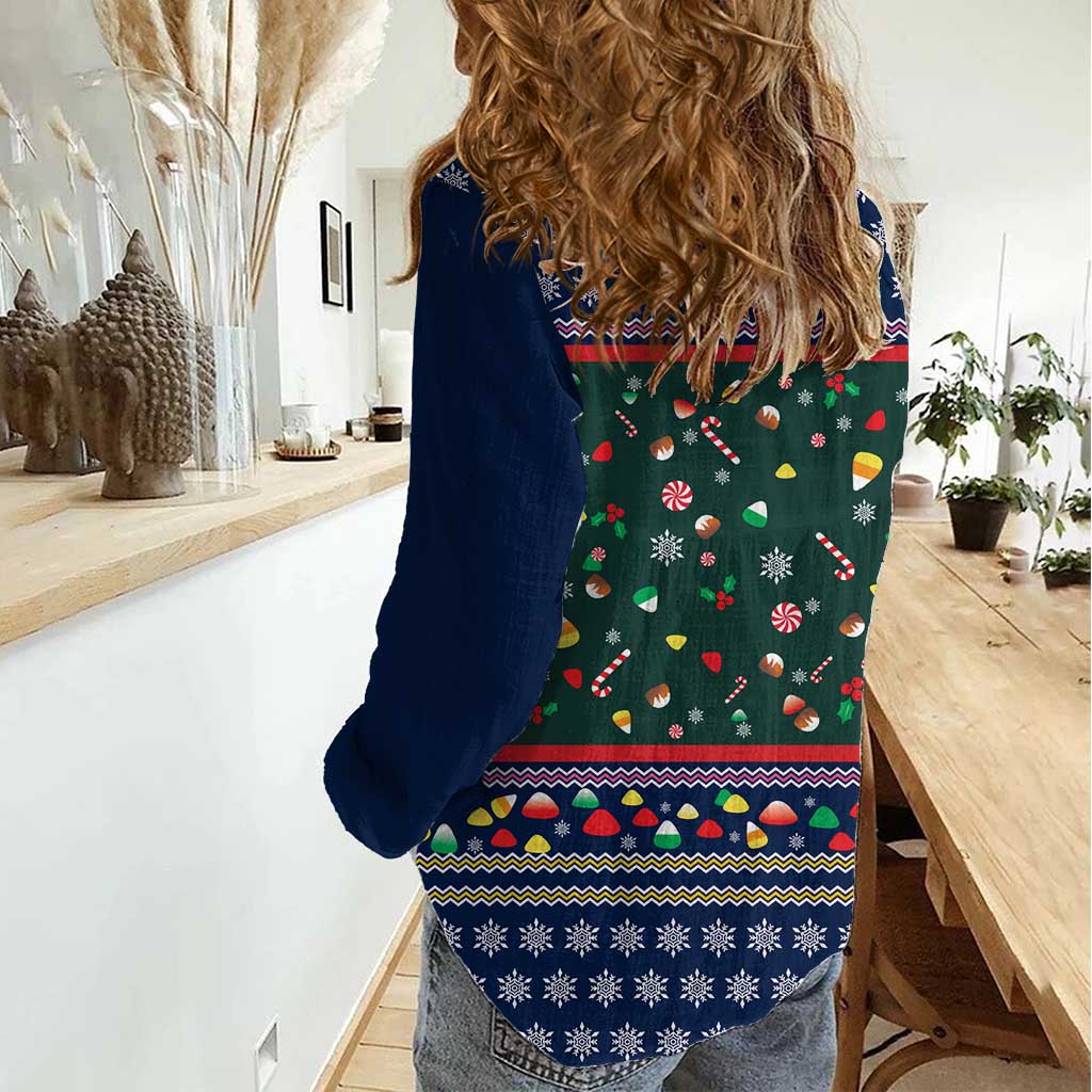 Nutcracker Squad Christmas Women Casual Shirt with Candy Cane and Snowflake Holiday Design - Wonder Print Shop