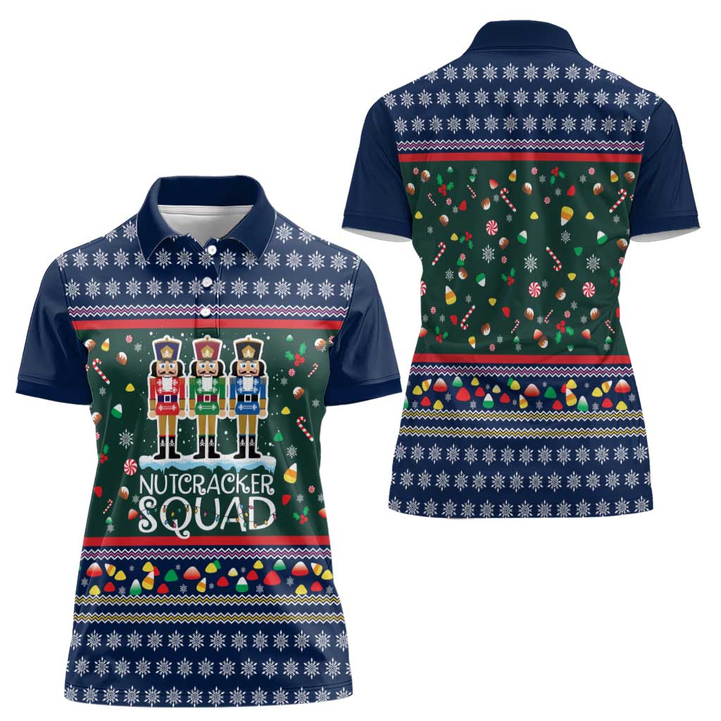 Nutcracker Squad Christmas Women Polo Shirt with Candy Cane and Snowflake Holiday Design - Wonder Print Shop