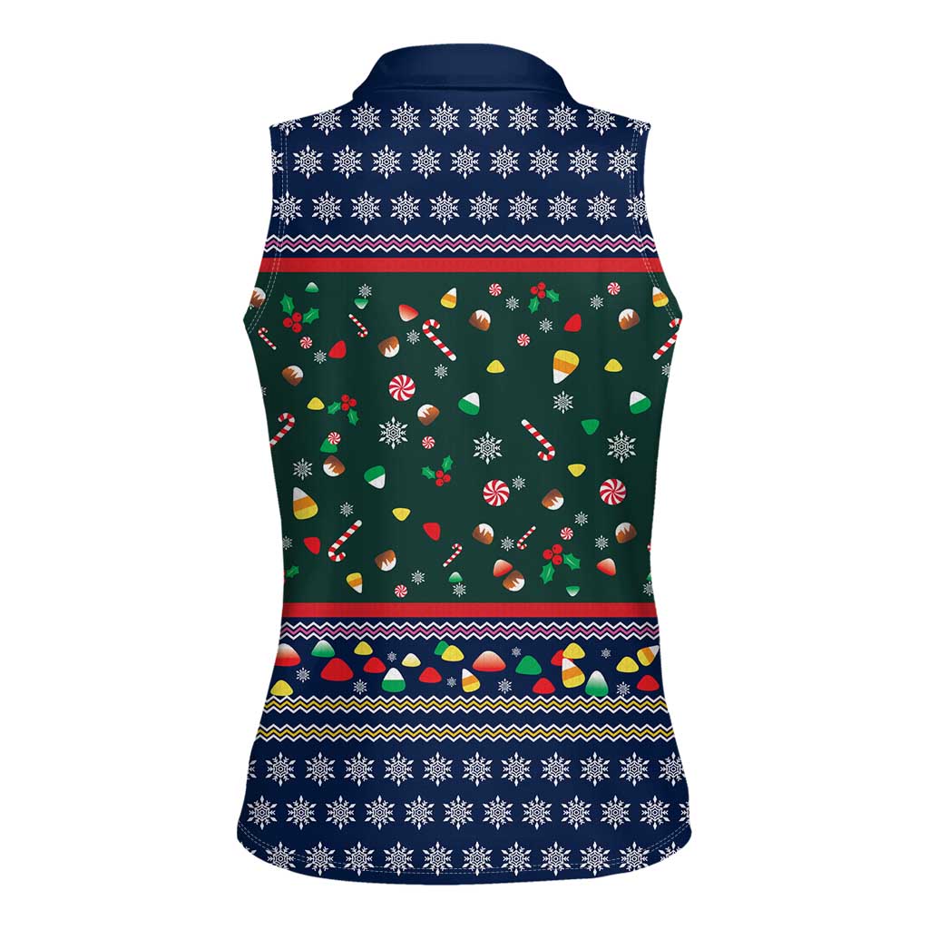 Nutcracker Squad Christmas Women Sleeveless Polo Shirt with Candy Cane and Snowflake Holiday Design - Wonder Print Shop