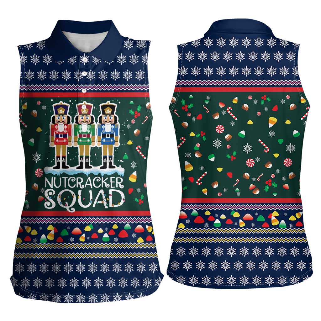 Nutcracker Squad Christmas Women Sleeveless Polo Shirt with Candy Cane and Snowflake Holiday Design - Wonder Print Shop