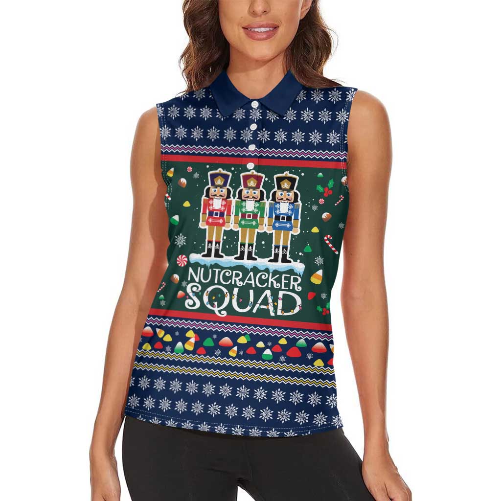 Nutcracker Squad Christmas Women Sleeveless Polo Shirt with Candy Cane and Snowflake Holiday Design - Wonder Print Shop