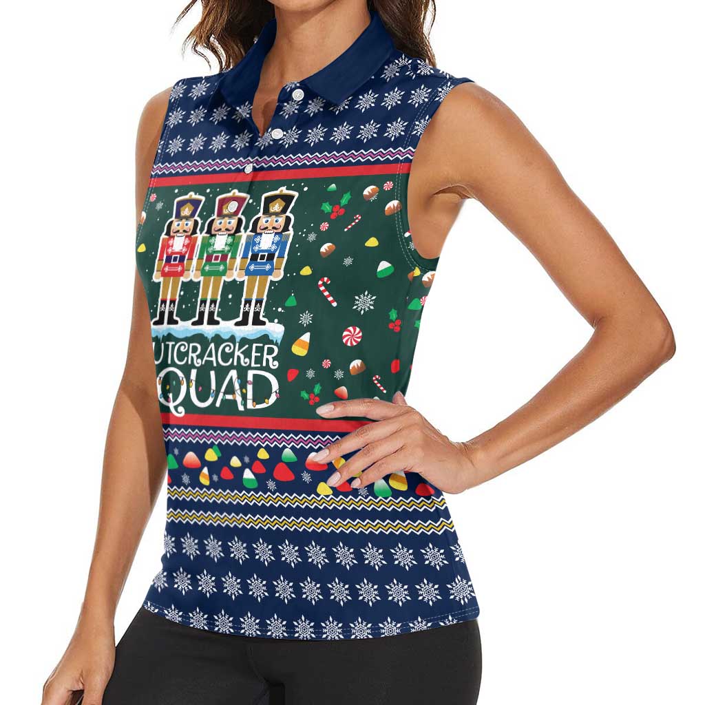 Nutcracker Squad Christmas Women Sleeveless Polo Shirt with Candy Cane and Snowflake Holiday Design - Wonder Print Shop