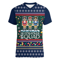 Nutcracker Squad Christmas Women V-Neck T-Shirt with Candy Cane and Snowflake Holiday Design - Wonder Print Shop