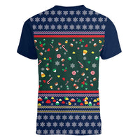 Nutcracker Squad Christmas Women V-Neck T-Shirt with Candy Cane and Snowflake Holiday Design - Wonder Print Shop