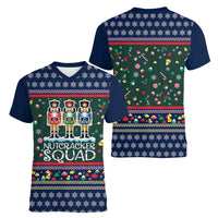Nutcracker Squad Christmas Women V-Neck T-Shirt with Candy Cane and Snowflake Holiday Design - Wonder Print Shop