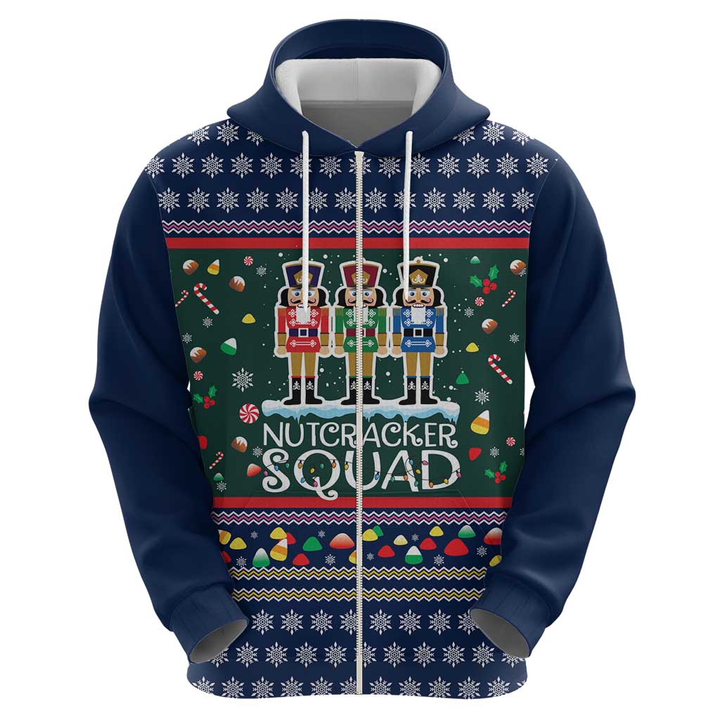 Nutcracker Squad Christmas Zip Hoodie with Candy Cane and Snowflake Holiday Design - Wonder Print Shop