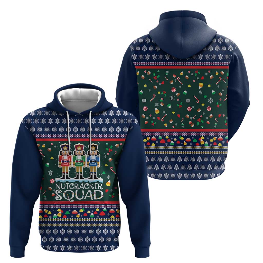 Nutcracker Squad Christmas Zip Hoodie with Candy Cane and Snowflake Holiday Design - Wonder Print Shop